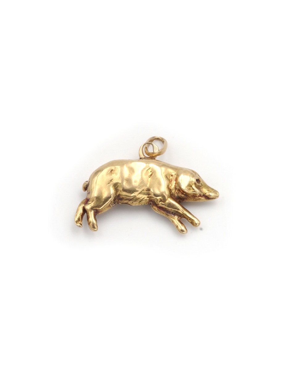 Pendentif Porte-bonheur Cochon En Or 14 Karats, Charm Porte-bonheur, Chance-photo-2