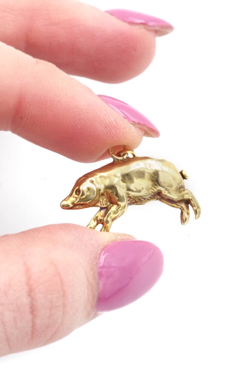 Lucky Pig Charm Pendant In 14 Karat Gold, Lucky Charm, Luck, Antique Jewel