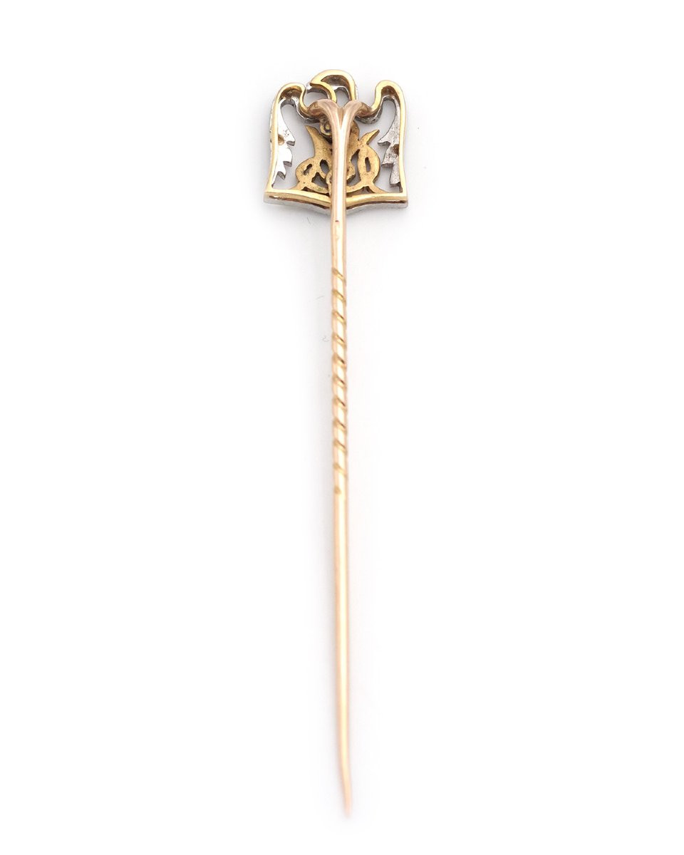 Edgard De La Moskowa Eagle Pin In 18k Gold And Platinum, Diamond, Ruby, Monogram Em-photo-3