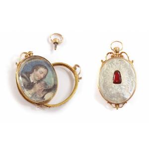 Antique Reliquary Locket Pendant In 18k Rose Gold, Religious Pendant, Secret Locket, St Jerome