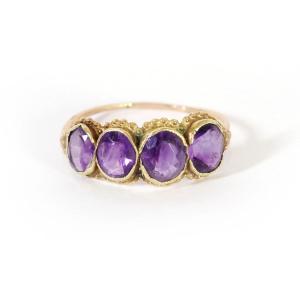 Georgian Amethyst Ring In 18k Gold, Antique Ring, Poissarde Earring Transformation, Gold Ring