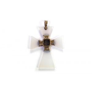 Pendentif Croix De Malte Calcédoine En Or 14k, Croix Religieuse, Croix Reliquaire, Calcédoine