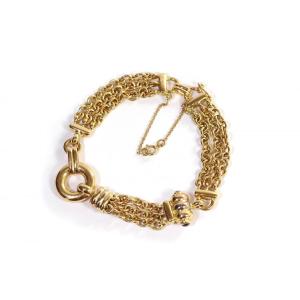 Bracelet Chaînes En Or Jaune 18k, Bracelet d'Occasion, Pierre Bleue, Bijou Ancien Paris