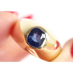 Sapphire Band Ring In 18 Karat Gold, Gypsy Ring, Blue Sapphire, Natural Stone, Vintage Ring