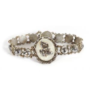 Bracelet Pointe d'Acier Et Nacre, Bijou En Pointe d'Acier, Fleur, Nacre, Bijou Ancien Paris