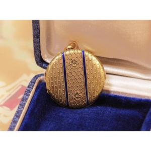 Antique Enamel Locket Pendant In 18k Gold, Secret Pendant, Photo Locket Pendant