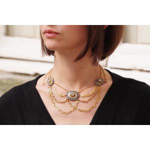 French Georgian Regional Necklace In 18k Yellow Gold And Silver, Antique Drapery Necklace