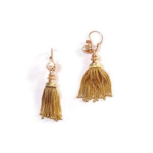 Victorian Gold Tassel Earrings In 18k Gold, Pearl, Antique Long Earrings, Gold Tassel Earrings