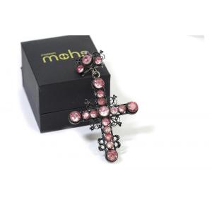 Victorian Enamel Foiled Paste Cross Pendant In Silver, Black Enamel, French Religious Pendant