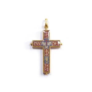 Pendentif Croix Micro-mosaïque En Or 18k, Pendentif Religieux, Croix Ancienne, Bijou Italien