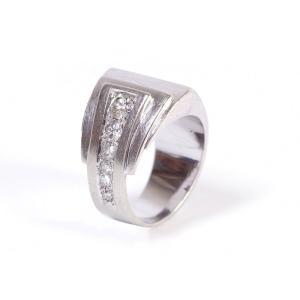 Tank Diamond Asymmetrical Ring In 18k White Gold, Old Cut Diamond, Retro Jewelry, Big Ring, 8/8