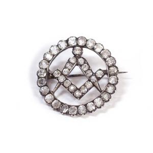 Broche Ancienne Maçonnique En Argent, Franc-maçonnique, Compas, équerre, Pierres De Rhin