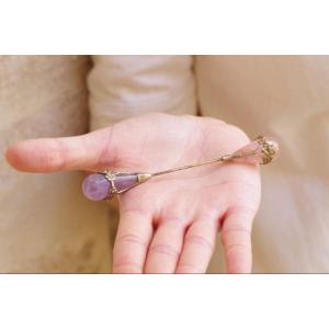 Art Nouveau Double Hair Pin In Silver, Flowers, Pink Quartz, Amethyst, Antique Jewelry