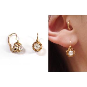 Victorian 0.50 Ct Diamond Earrings In 18k Gold, Old Mine Cut Diamonds, Enamel Earrings