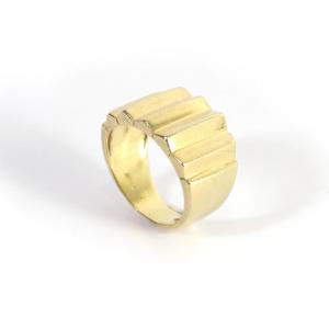 Gold Notched Ring In Solid 18 Karat Gold, Mid Century Ring, Solid Gold Ring, Seventies