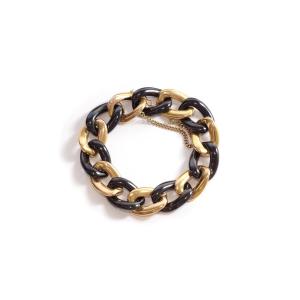 Large Vintage Hematite Bracelet In 18k Gold, Big Mesh Bracelet, Big Link, Chain Bracelet