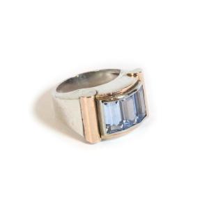 Bague Tank Spinelle En Argent Et En Or 18k, Bague Rétro, Grosse Bague, Pierre Bleue, Synthèse