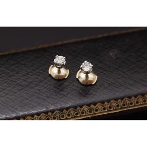 Clous D’oreille Diamants 0.20 Ct En Platine Et En Or Blanc 18k, Puces Diamants, Taille Brillant