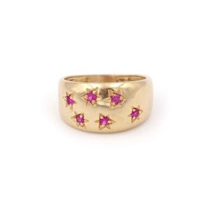 Bague Bandeau Constellation De Rubis En Or 18k, Bague Serti étoilé, Rubis Synthétique