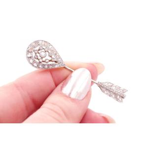 Belle Epoque Diamond Pin Brooch In Platinum And 18k Gold, Men Jewelry, Arrow Pin, Platinum