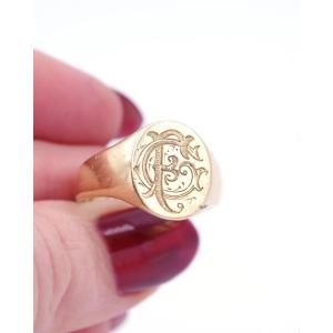 Bague Chevalière Gf En Or Massif 18k, Bague Monogramme Gf Ou Fg, Bijou Pour Homme