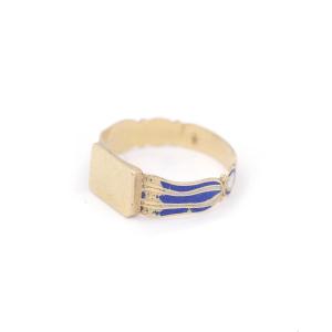 Bague Régionale émail Bleu En Or 18k, Bague Ancienne Régionale, Chevalière, émail Bleu