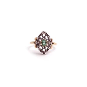 Antique Emerald Ring In 18k Gold And Silver, Diamond, Belle Epoque Ring, Antique Ring