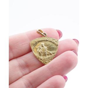 Art Nouveau Eternal Love Pendant In 18 Karat Gold, Edmond Rostand, Antique Jewelry