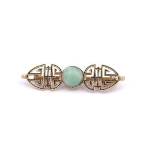 Art Deco Jade Brooch In 18 Karat Gold, Art Deco Jewelry, Joseph Auricoste, Cabochon Cut