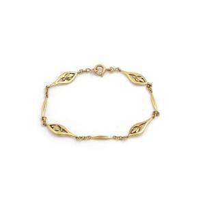 Art Nouveau Leaf Bracelet Or Watch Chain Extension In 18 Karat Gold, Vegetal, Antique Jewel