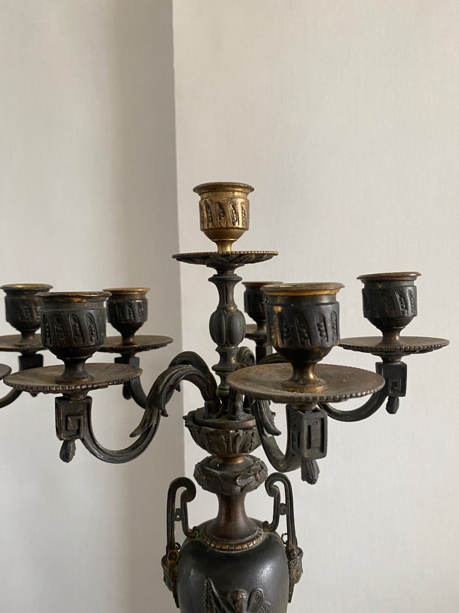 Paire de candélabres , chandeliers en  bronze et marbre XIX eme-photo-3