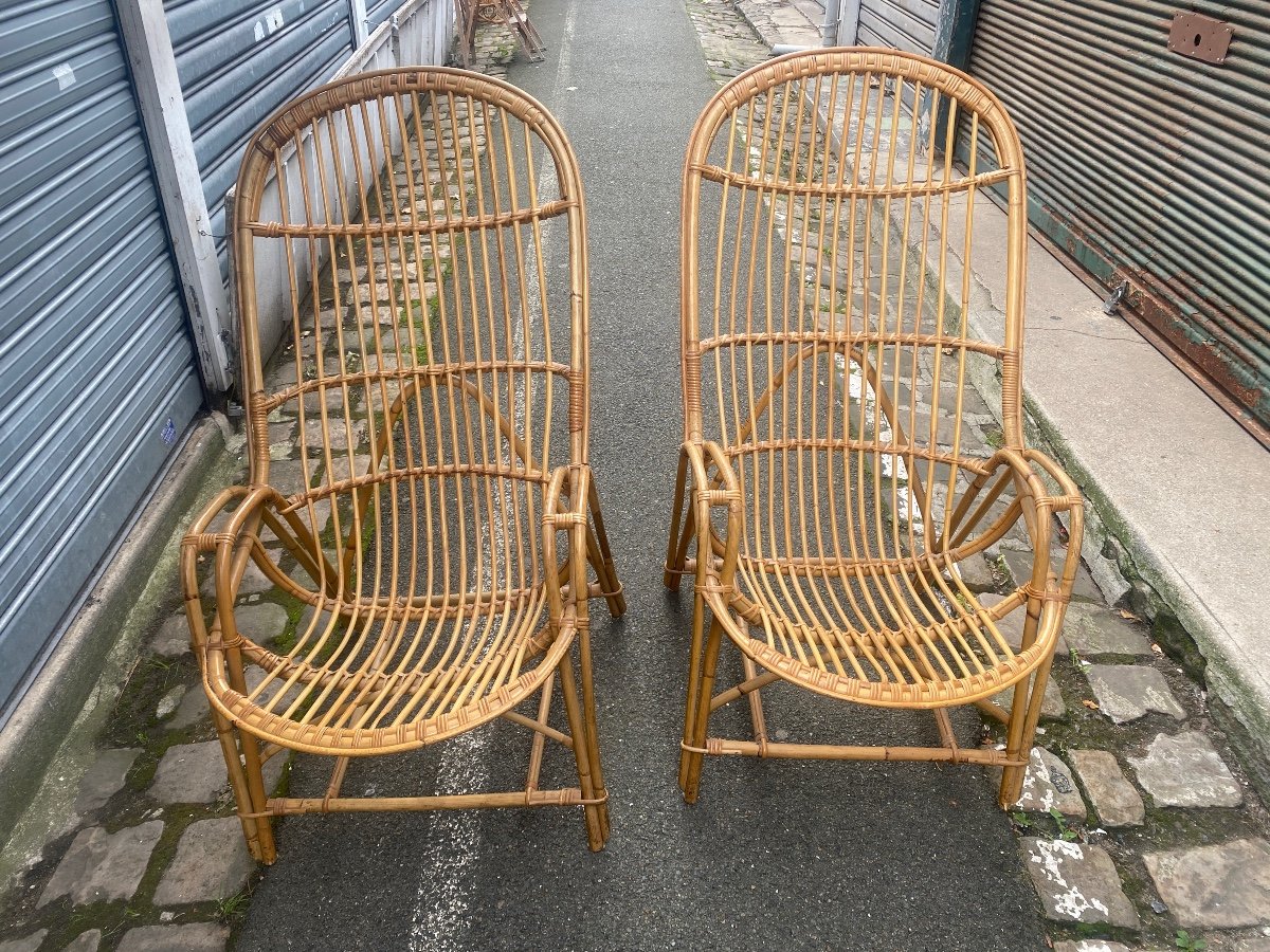 Paire De Fauteuils En Osier 1970