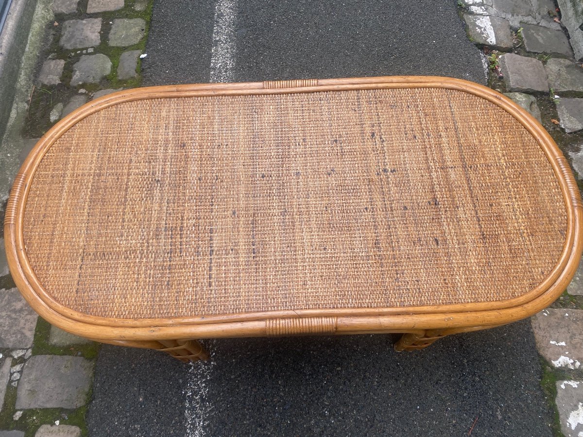 Table  Basse En Osier Et Rotin Des Années  1970 -photo-2