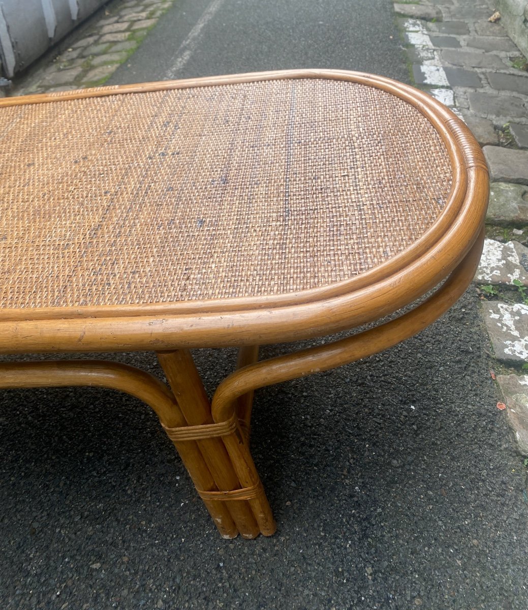 1970s Wicker And Rattan Coffee Table -photo-3