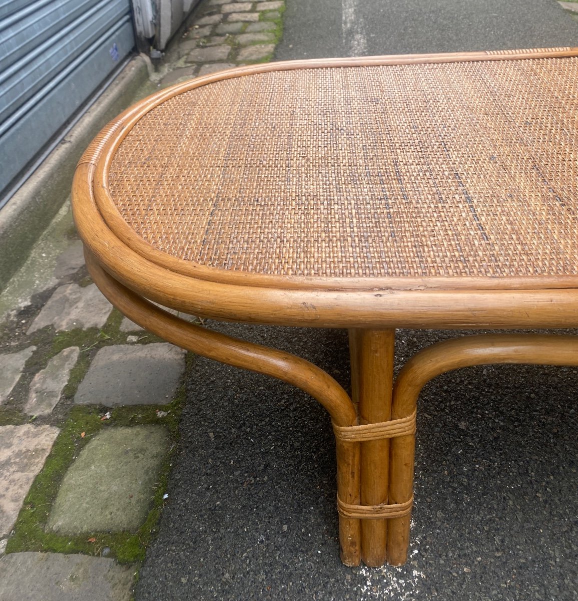 Table  Basse En Osier Et Rotin Des Années  1970 -photo-4