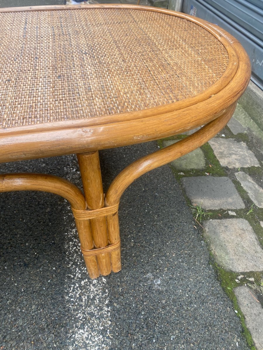 1970s Wicker And Rattan Coffee Table -photo-3