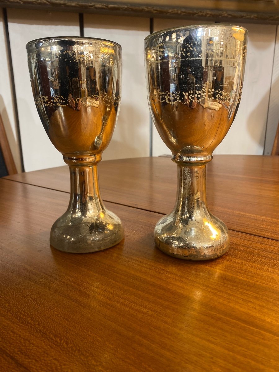 Paire De Verres En Verre Eglomisé XIX Eme 