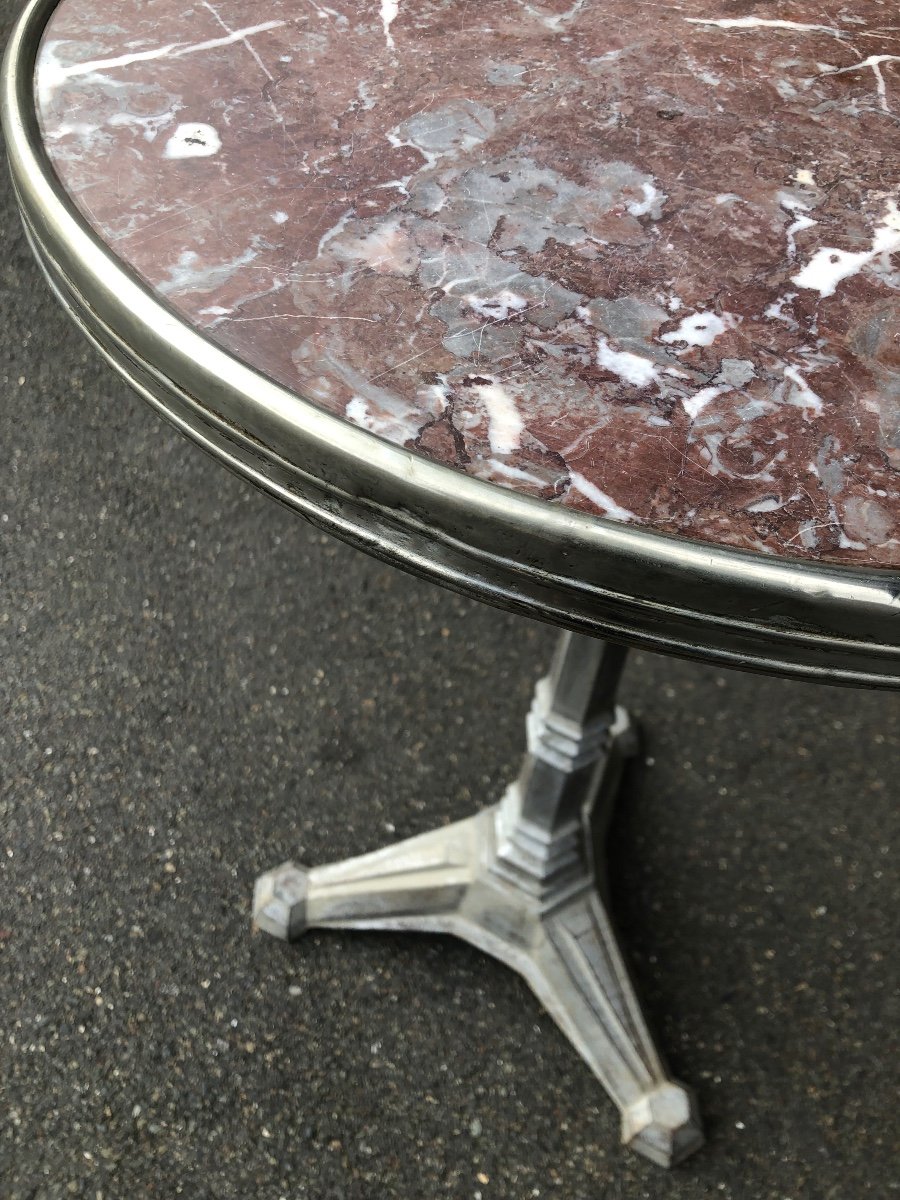 1930s Cast Iron And Marble Bistro Pedestal Table -photo-2