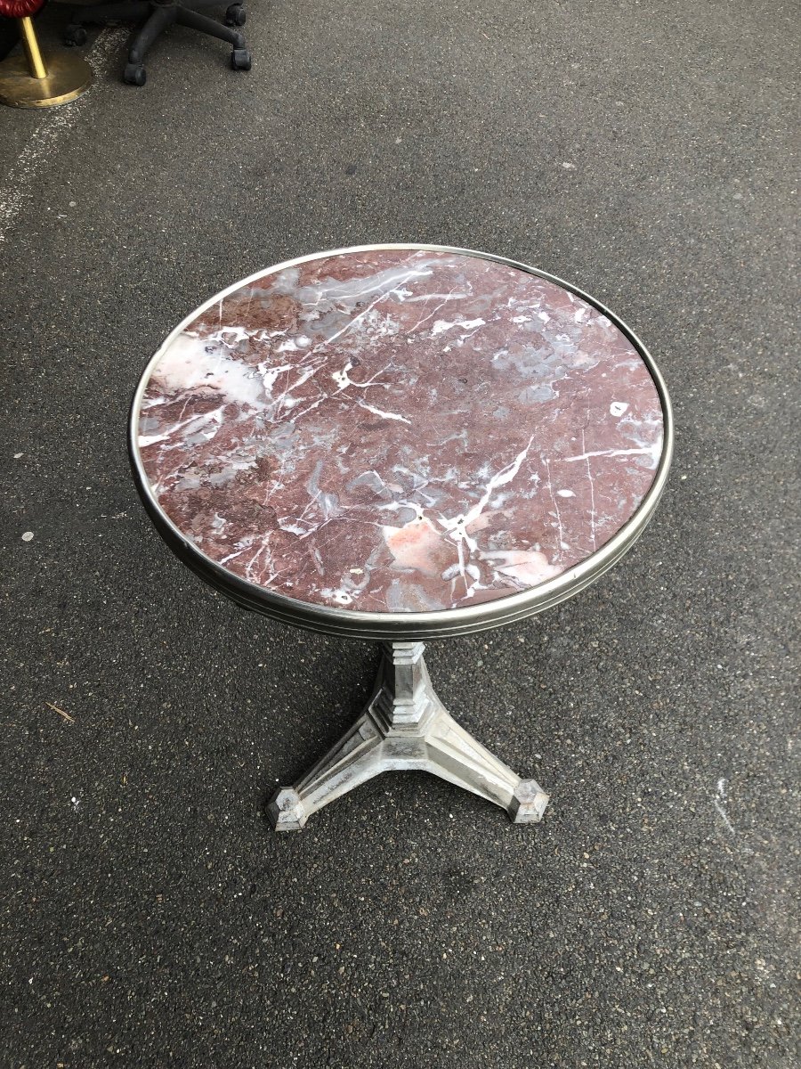 1930s Cast Iron And Marble Bistro Pedestal Table 