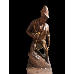 Chamonix Climber Wooden Sculpture. Savoy. G. Fournier