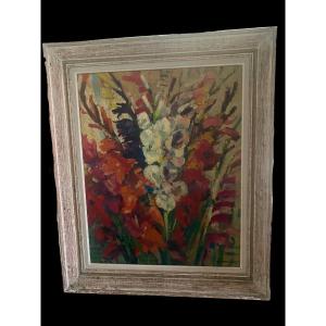 Painting Bouquet Of Flowers 1955 Sign Martinet 