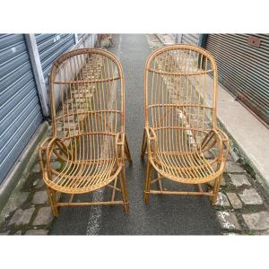 Paire De Fauteuils En Osier 1970