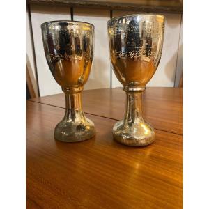 Pair Of 19th Century Eglomisé Glass Glasses 