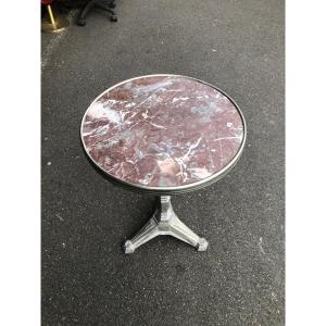 1930s Cast Iron And Marble Bistro Pedestal Table 