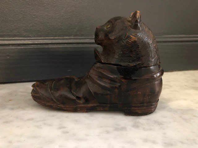 Inkwell Wood Folk Art XIX Eme Shoe And Cat Head-photo-3