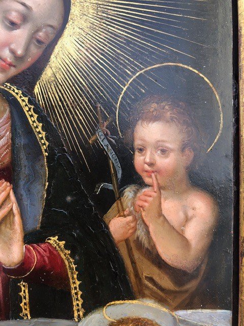 Virgin And Child And Saint John The Baptist, Oil On Copper 17th-photo-1