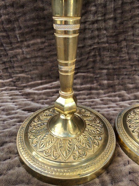 Pair Of Gilt Bronze Candlesticks From The Restoration Period-photo-4