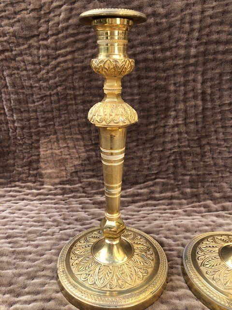 Pair Of Gilt Bronze Candlesticks From The Restoration Period-photo-1