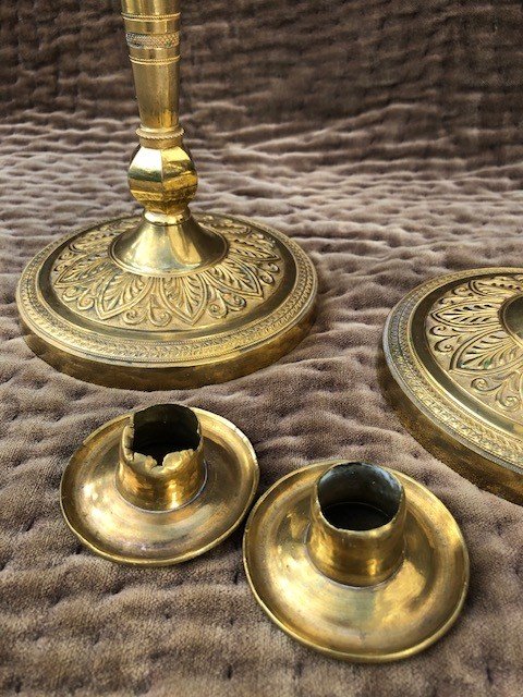 Pair Of Gilt Bronze Candlesticks From The Restoration Period-photo-2