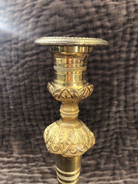 Pair Of Gilt Bronze Candlesticks From The Restoration Period-photo-3